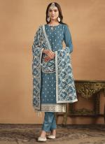 Faux Georgette Sky Blue Eid Wear Embroidery Work Salwar Suit